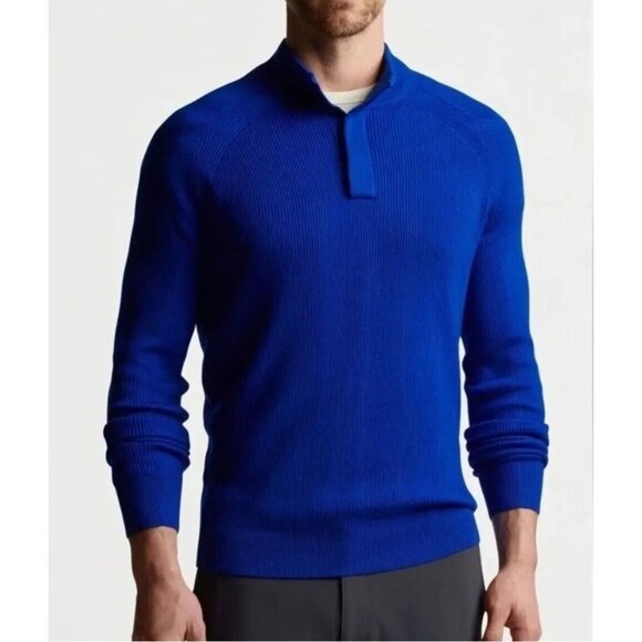 NWT Peter Millar 100% Merino Wool Apres Ski Sweater Blue Mens Size Medium $268 - Picture 1 of 11